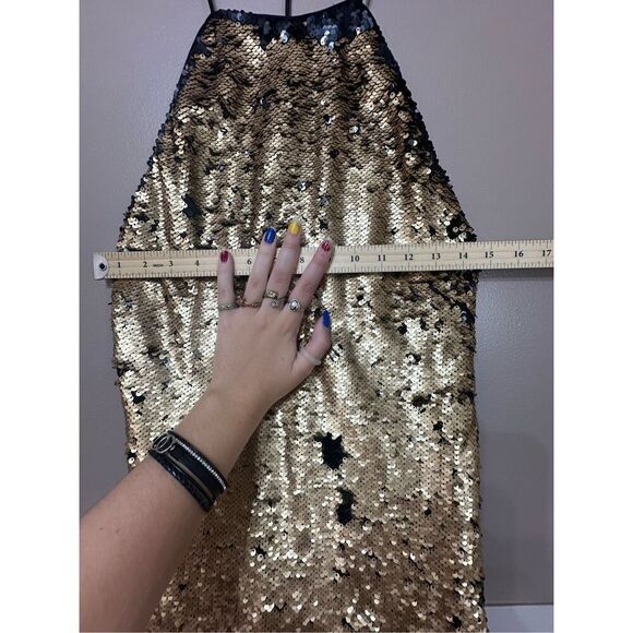 NWOT NBD Sequin Black & Gold Racerback High Slit Dress Women's Small - Picture 7 of 14